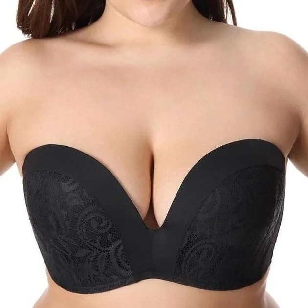 Lightly Padded Lace Plunge Black Bra