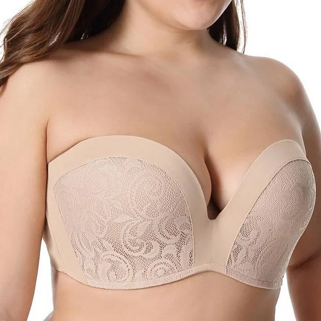 Lightly Padded Lace Plunge Beige Bra