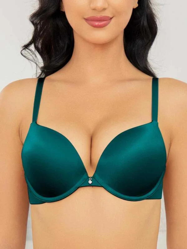 Lightly Padded Plunge Everyday Basic Underwire Push Up Bra Malachite Green