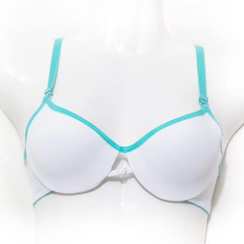 Love Bra - White & Green - Removable Straps Pushup Bra