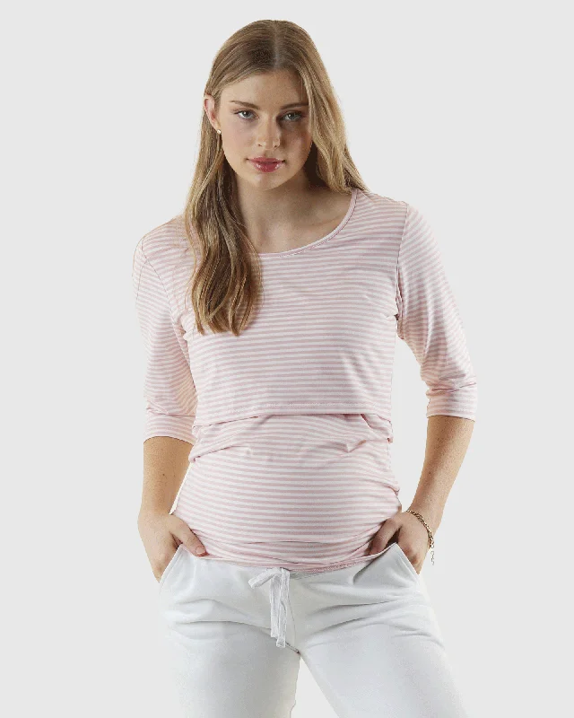 Mara Maternity Stripe Nursing Top - Pink & White Stripe