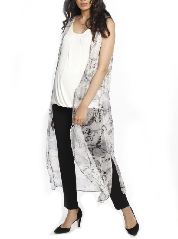 Maternity Chiffon Sleeveless Summer Long Cardigan -Grey Print