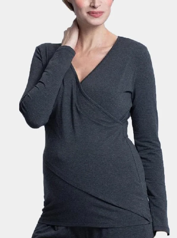 Maternity & Nursing Long Sleeve Top - Charcoal