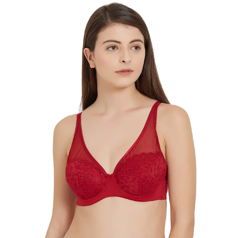 Medium Coverage Non Padded Wired Lace Plunge Neck Bra-FB-544