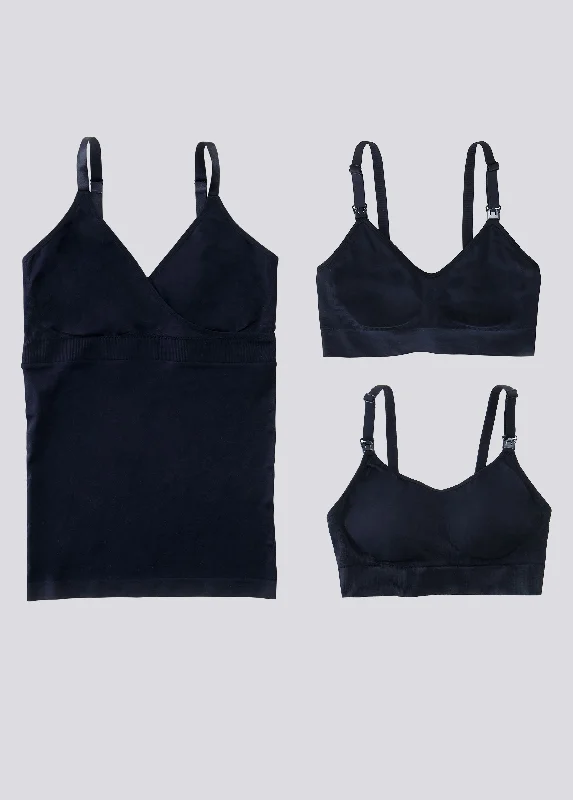 Postpartum Nursing Black Boob Bundle - Bras + Cami