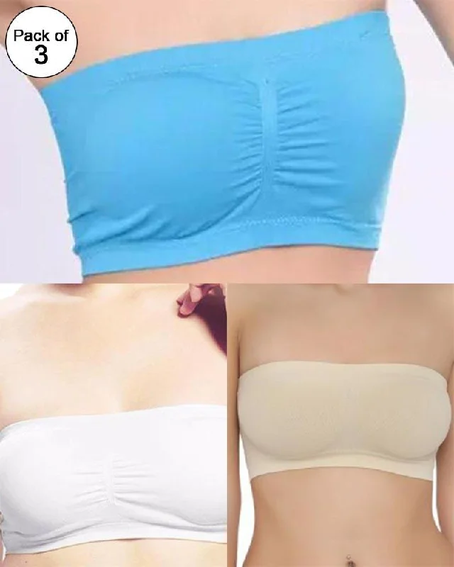 Pack of 3 - Strapless Sports Bra - Soft & Non Padded Bra - Mix Colours