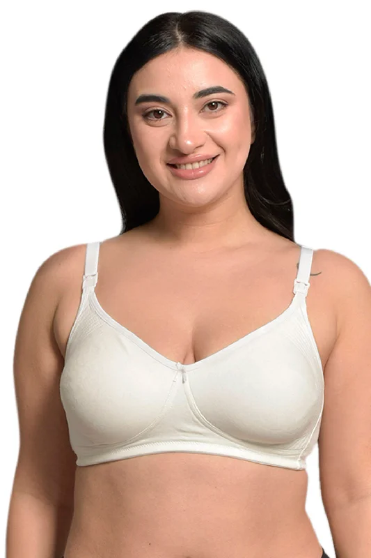 Plus Size White Organic Cotton Bamboo Non Padded  Feeding Bra