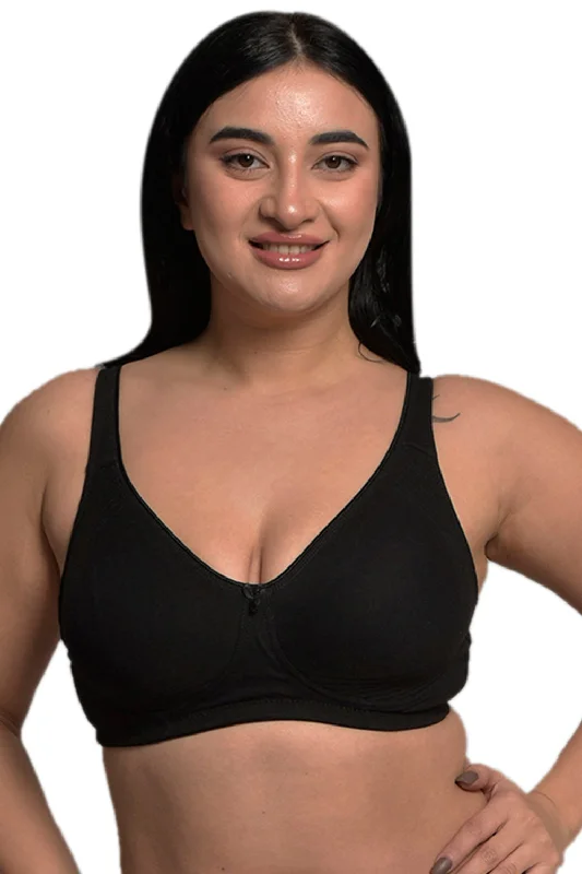 Plus Size Black Organic Cotton Bamboo Non padded Side support bra