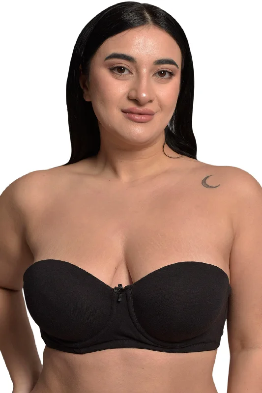 Plus Size Black Organic Cotton Bamboo Padded Strapless Bra