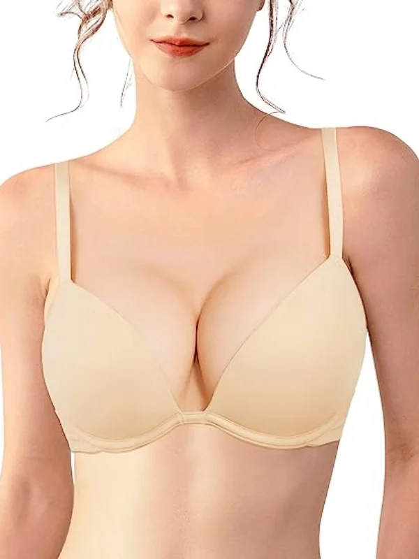 Push Up Deep V Plunge Underwire T-Shirt Bra Nude