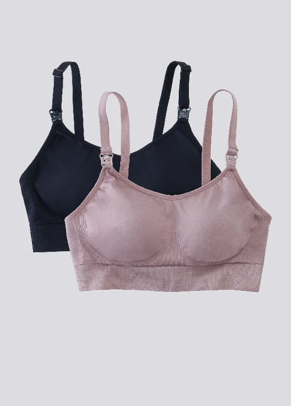 Seamless Drop Cup Nursing Bra 2-Pack Bundle Black Mauve