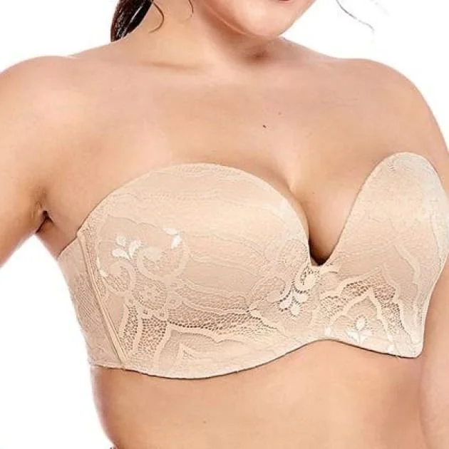 Sexy Lace Lined Strapless Beige Lift Bra