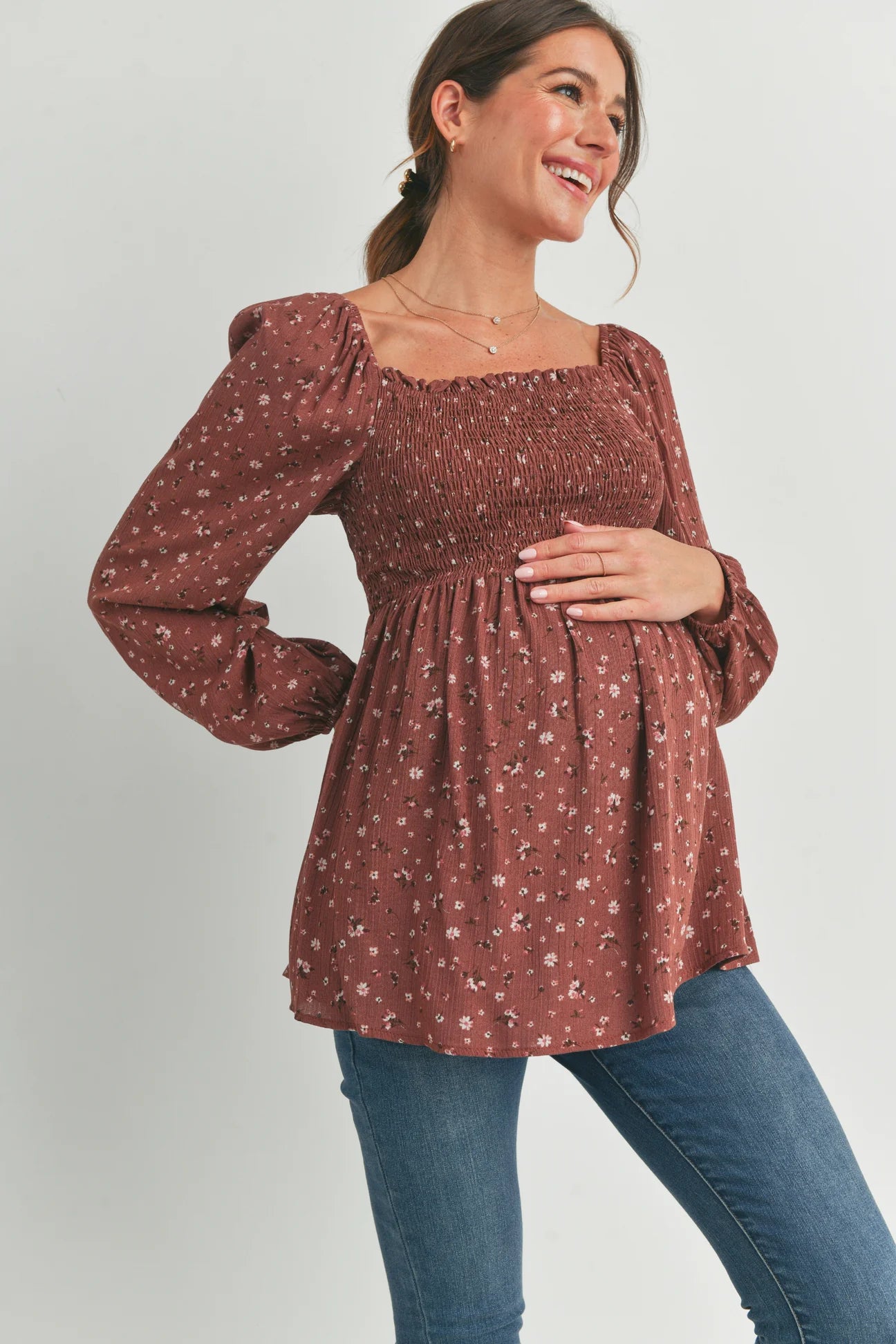 Smocked Floral LS Blouse