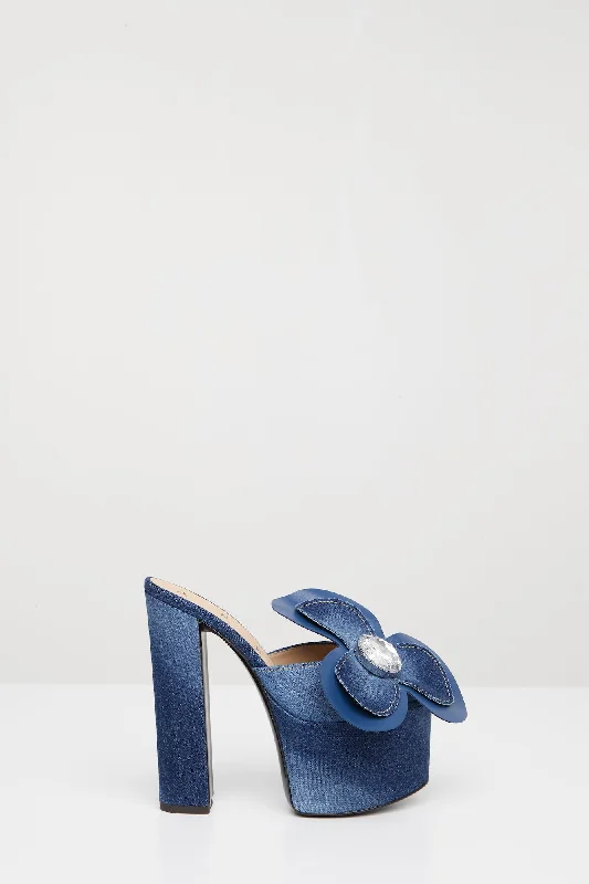 Area Flower Platform Mules in Denim