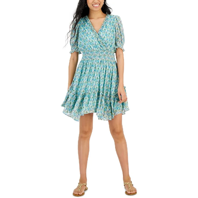 Taylor Womens Petites Printed Mini Fit & Flare Dress