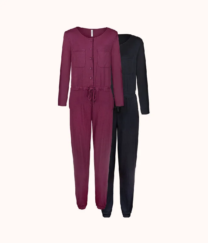 The All-Day Crew Jumpsuit Bundle: Jet Black/Plum