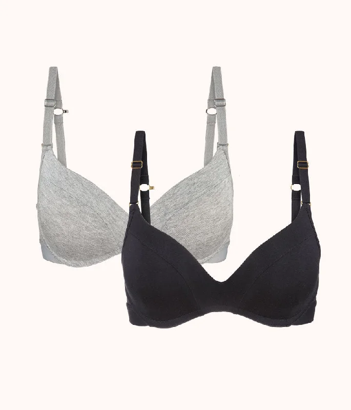 The All-Day No-Wire Push-Up Bundle: Jet Black/Heather Gray