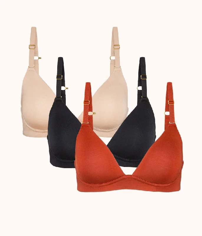 The All-Day Plunge No-Wire Bra Trio: Burnt Orange/Jet Black/Toasted Almond