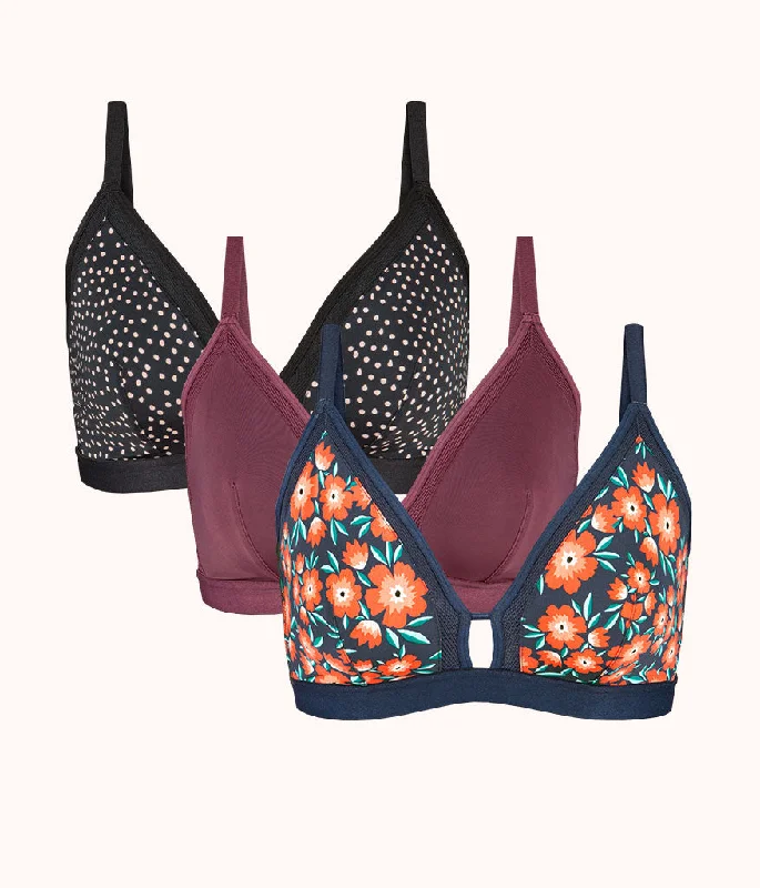 The Busty Bralette Trio - Print: Poppy Floral/Painted Polka/Plum