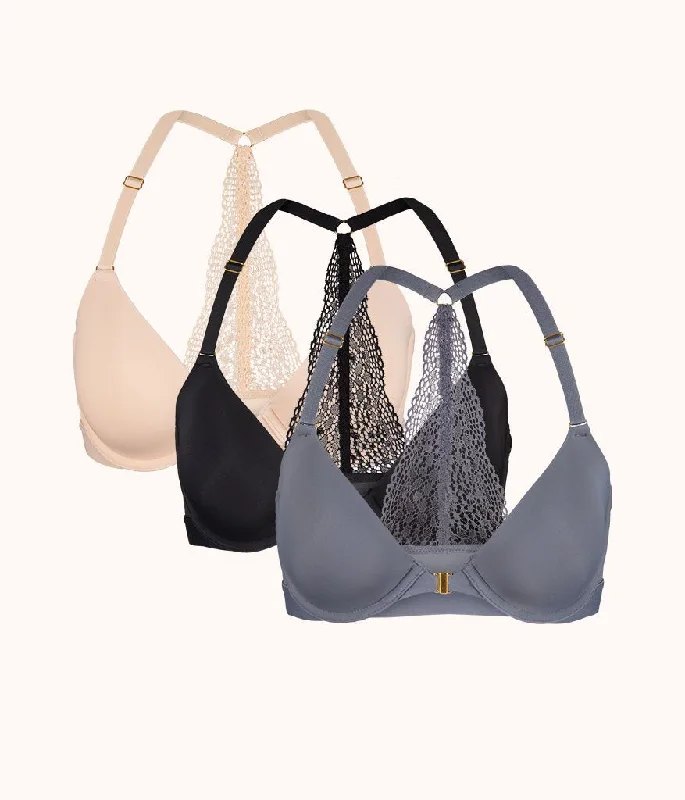 The Front Close T-Shirt Bra Trio: Jet Black/Toasted Almond/Smoke