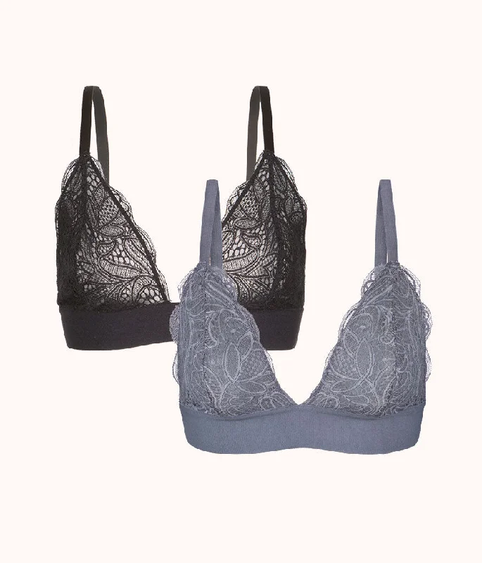 The Long-Lined Lace Bralette Bundle: Jet Black/Smoke