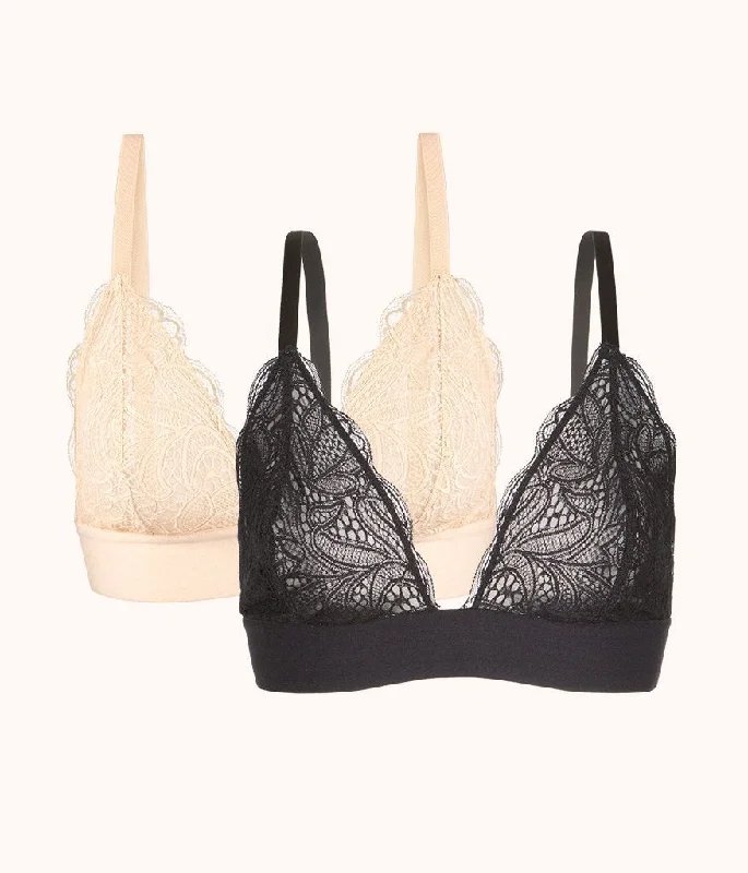 The Long-Lined Lace Bralette Bundle: Jet Black/Toasted Almond