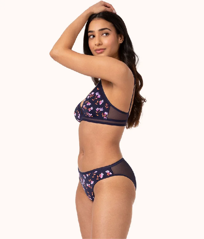 The Mesh Back Bikini: Navy Daisy