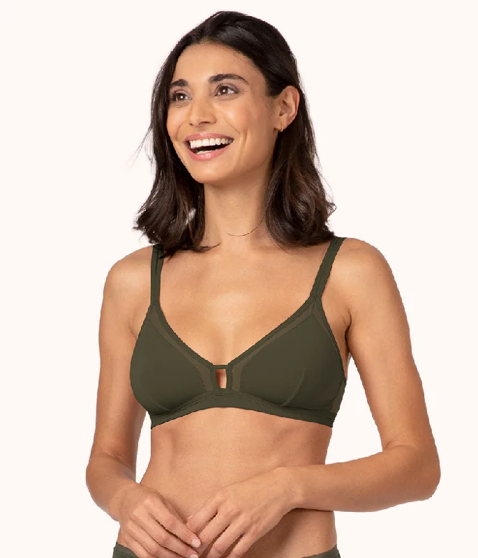 The Mesh Trim Bralette: Rich Olive