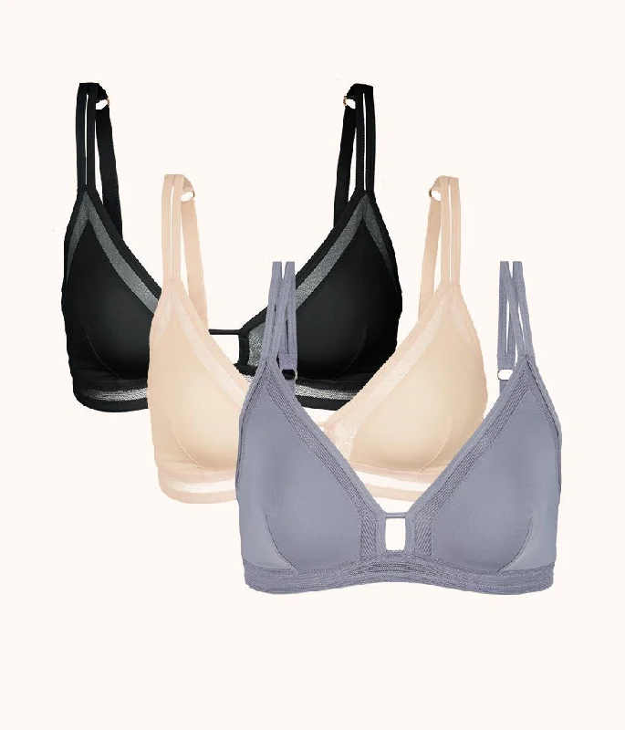 The Mesh Trim Bralette Trio: Toasted Almond/Jet Black/Smoke