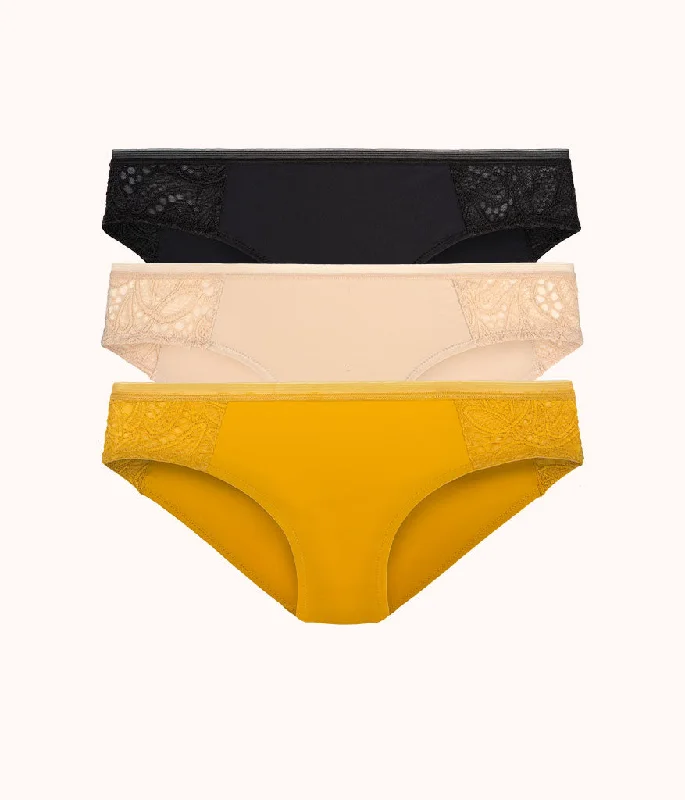 The Palm Lace Bikini Bundle: Turmeric/Toasted Almond/Jet Black