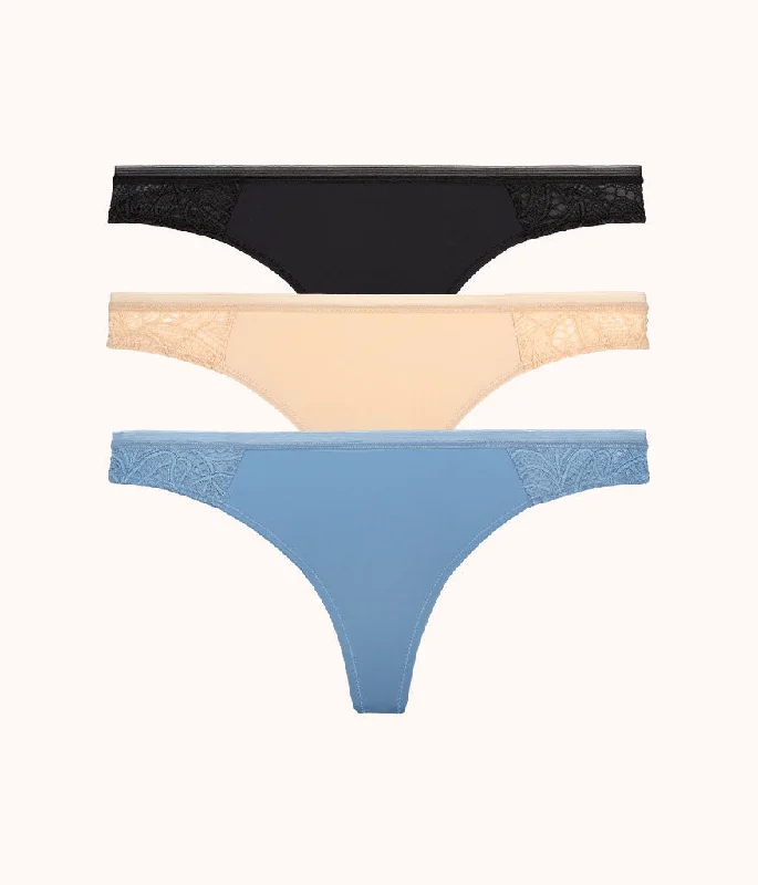 The Palm Lace Thong Bundle: Vintage Indigo/Toasted Almond/Jet Black