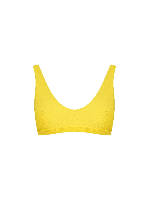 The Plunge Crop Bra - Lemon (Embossed)