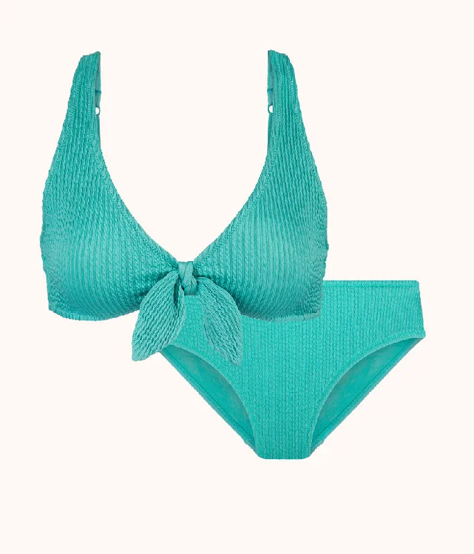 The Ruched Plunge Bralette & High Waist Swim Bundle: Aquamarine