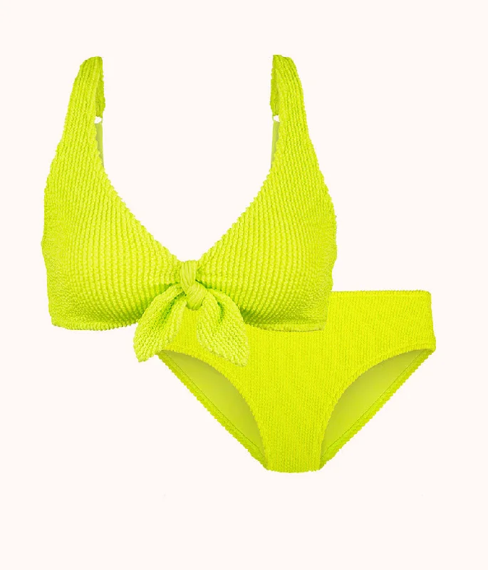 The Ruched Plunge Bralette & High Waist Swim Bundle: Electric Lime