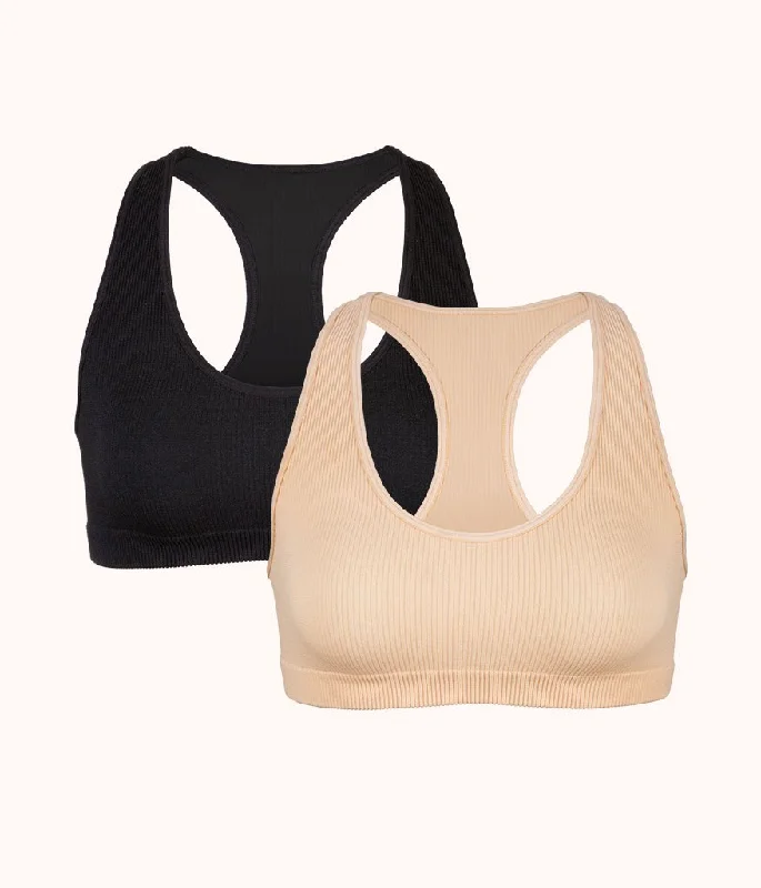 The Seamless Racerback Bralette Bundle: Jet Black/Toasted Almond