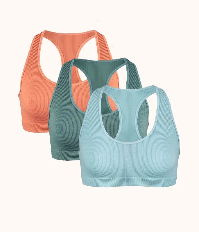 The Seamless Racerback Bralette Trio: Terracotta/Harbor Green/Sky Blue