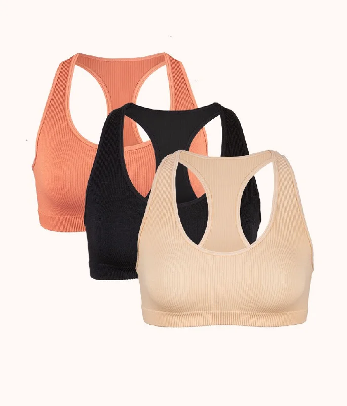 The Seamless Racerback Bralette Trio: Terracotta/Jet Black/Toasted Almond