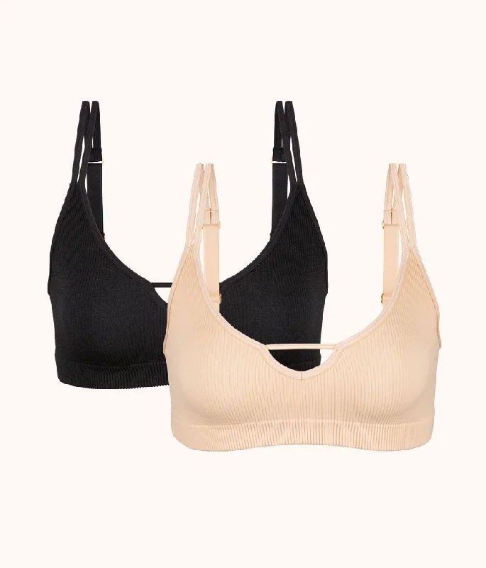 The Skinny-Strap Seamless Bralette Bundle: Jet Black/Toasted Almond