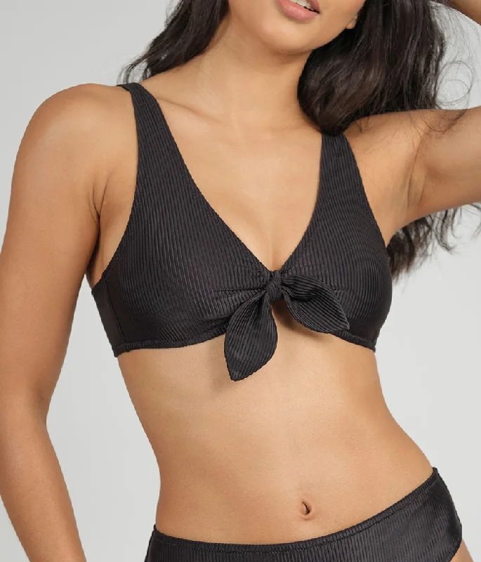 The Swim Ribbed Plunge Bralette: Jet Black