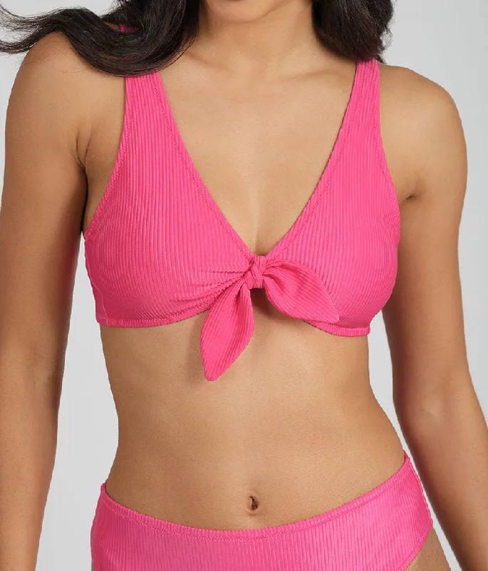 The Swim Ribbed Plunge Bralette: Magenta