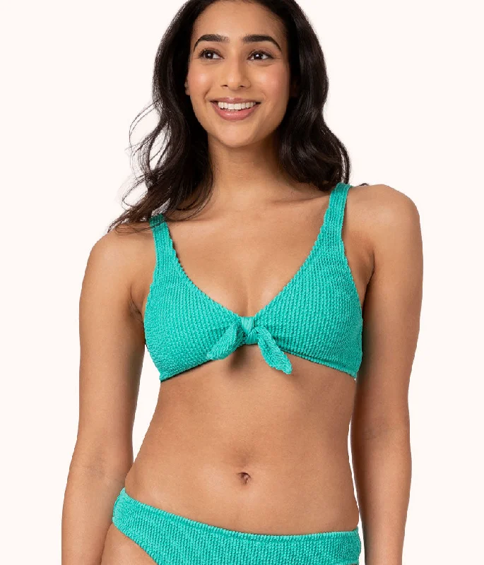 The Swim Ruched Plunge Bralette: Aquamarine