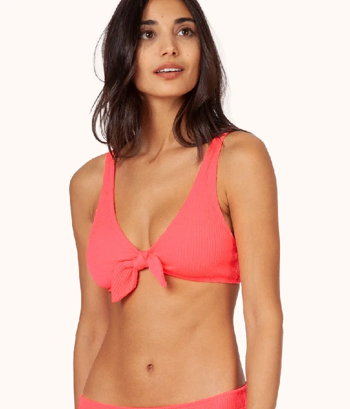 The Swim Ruched Plunge Bralette: Electric Pink