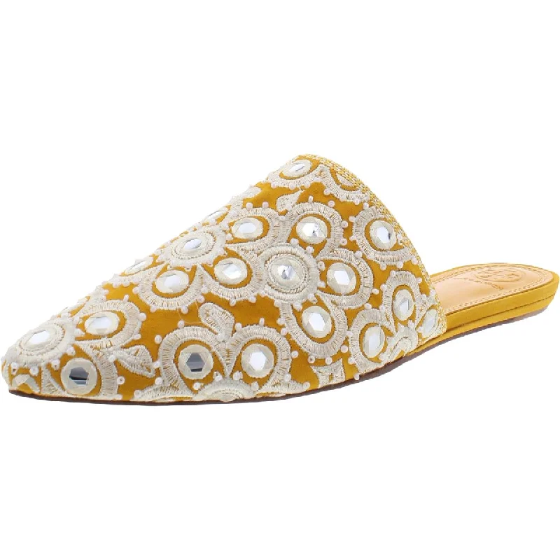 Tory Burch Womens Elora Suede Embellished Mules