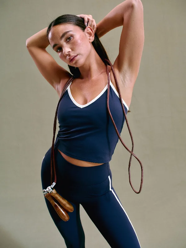 Ultimate Piping Longline Tank - Navy Blue/Marshmallow White