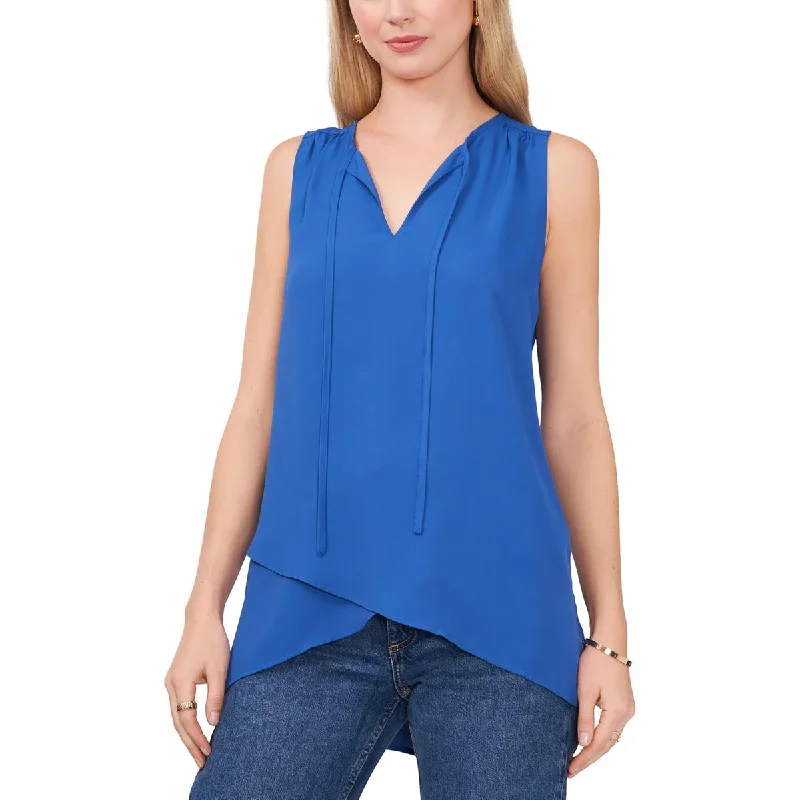 women's top affordable -Vince Camuto Womens Tulip Hem V-Neck Shell