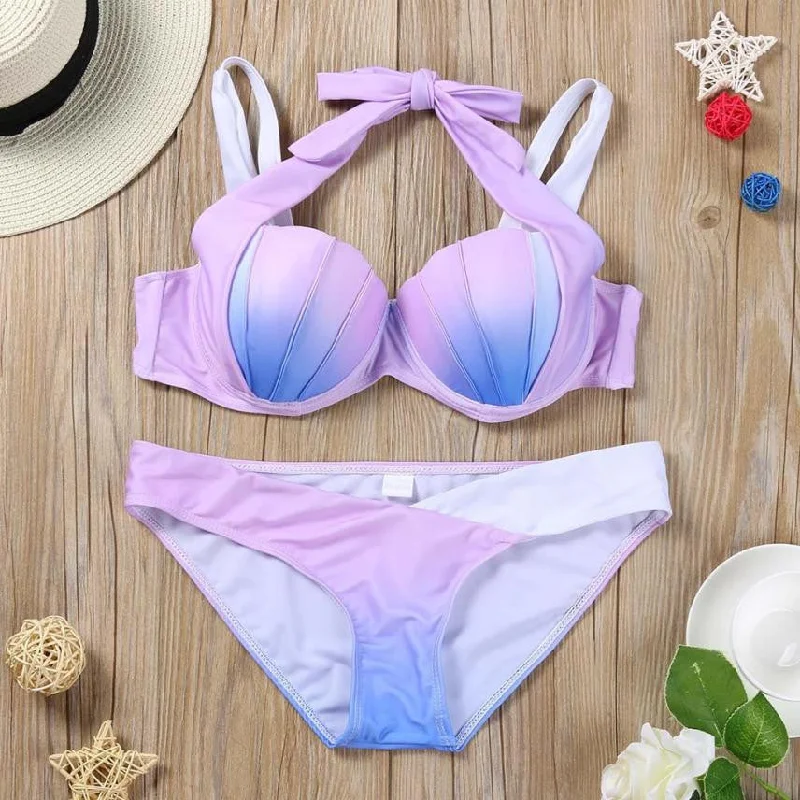 Women underwire swimsuits Bikini 2017 Summer Swimwear Push-Up Padded Print Bra Swimsuit Plavky #EW