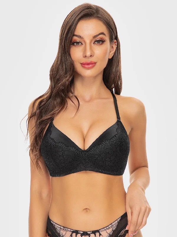 Women‘s Sex Beautiful Back Full Coverage Lace Padded Bra Black