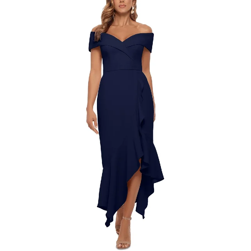 Xscape Womens Ruffled Off-The-Shoulder Fit & Flare Dress