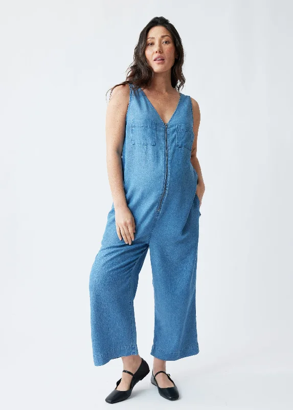 The Zip & Relax Maternity + Nursing Chambray Jumpsuit