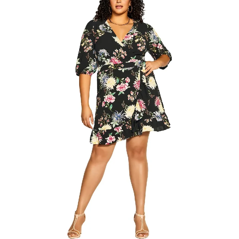 City Chic Womens Floral Side Tie Wrap Dress